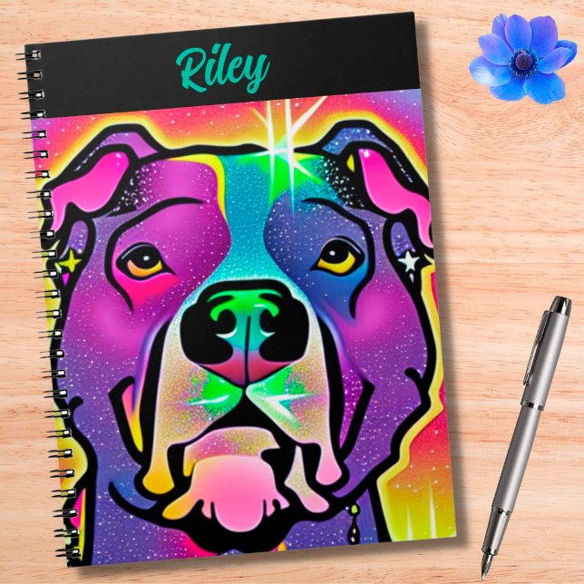 Caderno Espiral Pop de Arte do Cão Pitbull Personalizada (Criador carregado)