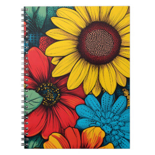 Caderno Espiral Pop de-arte vibrante Design Floral com girassóis