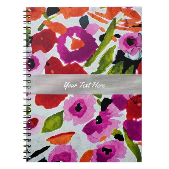 Caderno Espiral Pop de Flores de Aquarela de Cor Negrito (Frente)
