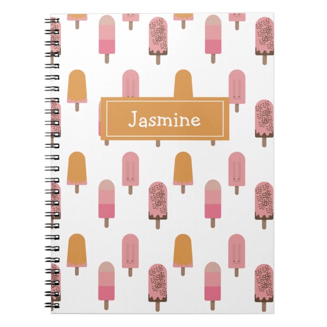 Caderno Espiral Pop De Gelado De Kawaii Cute Monograma Lolly Rosa (Frente)