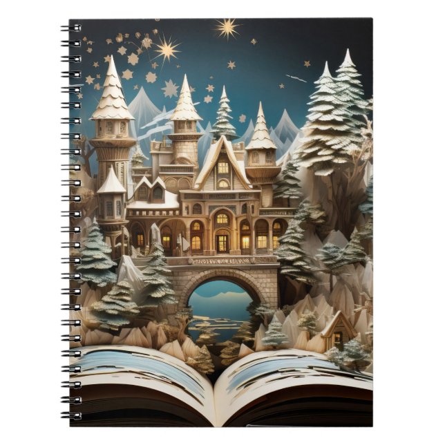 Caderno Espiral Pop do Castelo de Storybook de Natal (Frente)