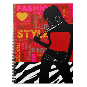 Caderno Espiral Pop Fashion Zebra vermelho rosa quente dourado
