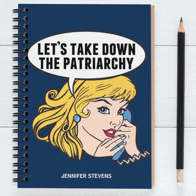 Caderno Espiral Pop feminista engraçada e feminista, mulher com ci (Criador carregado)