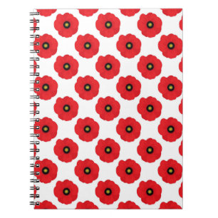 Caderno Espiral Poppies Florais Vermelhas e Brancas em estilo Shab