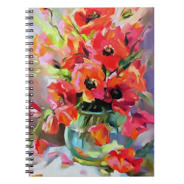 Caderno Espiral Poppies Num Vaso De Vidro (Frente)