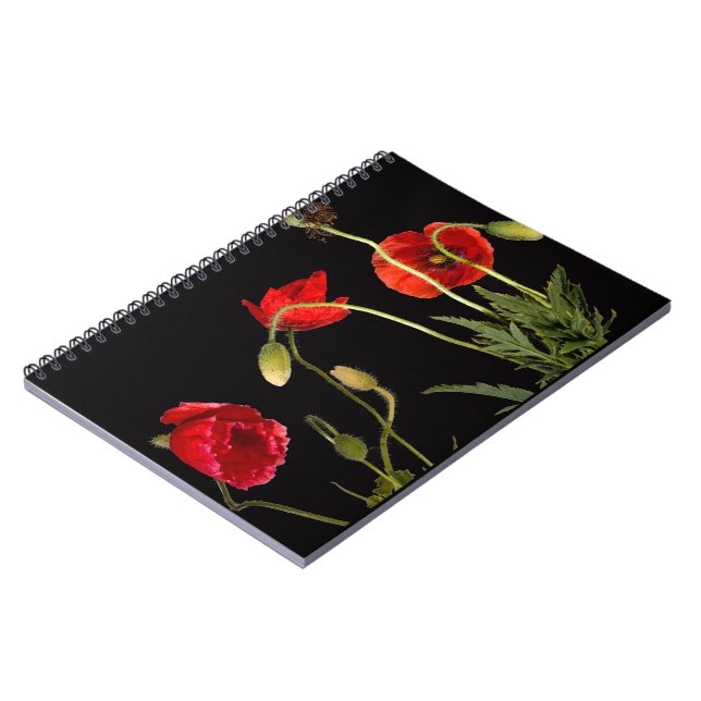 Caderno Espiral Poppies Vermelhos em Preto (Left Side)