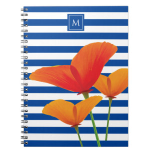 Caderno Espiral Poppy Blue Stripes Monograma