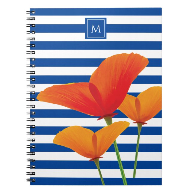 Caderno Espiral Poppy Blue Stripes Monograma (Frente)