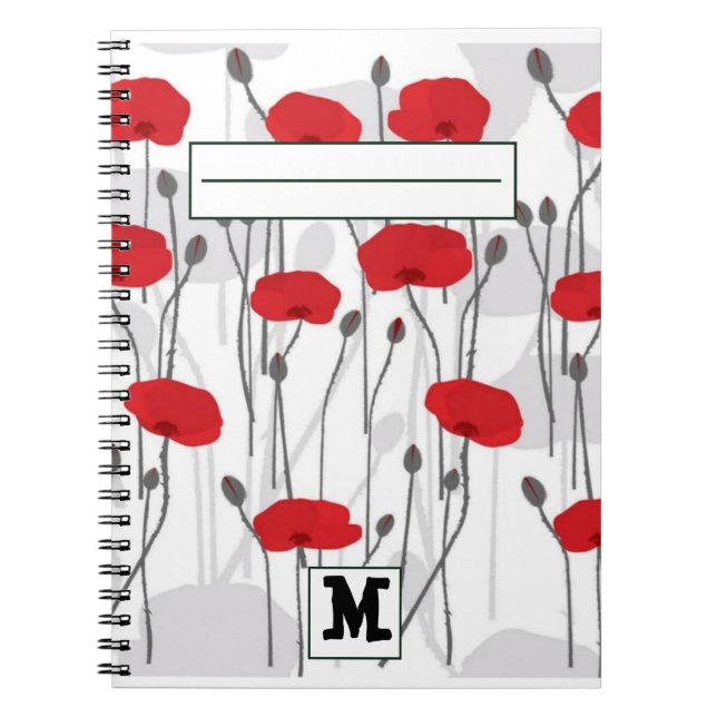 Caderno Espiral Poppy flower gift botanical pretty monogram (Frente)