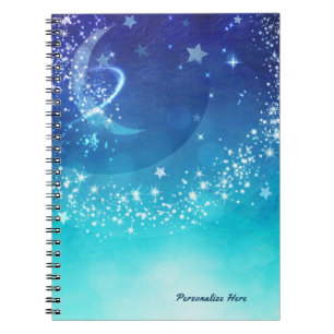 Caderno Espiral Pôr do Céu Celestial Luar Brilho & Estrelas Aquare
