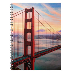 Caderno Espiral Por do sol bonito do inverno em golden gate bridge