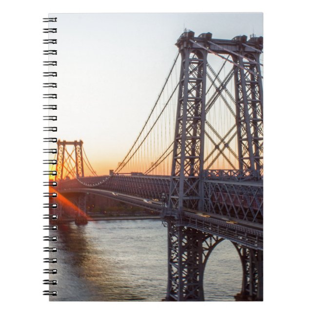 Caderno Espiral Por do sol Brooklyn NYC da ponte de Williamsburg (Frente)