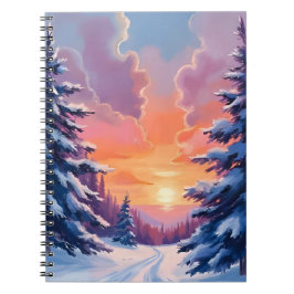 Caderno Espiral Pôr do Sol de Neve de Inverno | Pintura de Paisage