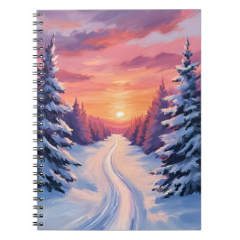 Caderno Espiral Pôr do Sol de Pinheiros de Inverno | Aquarela Past