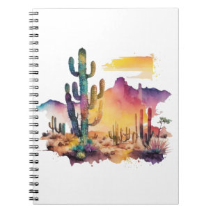 Caderno Espiral pôr do sol do deserto com aquarela mexicana