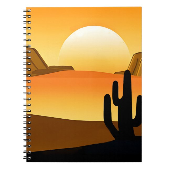 Caderno Espiral Pôr do sol do deserto do sudoeste com mesas (Frente)
