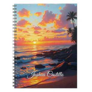 Caderno Espiral Pôr do Sol do Havaí Caligrafia Nome Simples Profis