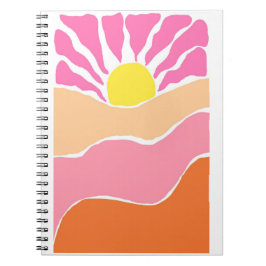 Caderno Espiral Pôr do sol laranja e rosa pálido Boho
