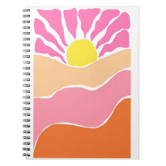 Caderno Espiral Pôr do sol laranja e rosa pálido Boho
