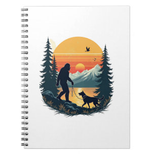 Caderno Espiral Pôr do sol nas montanhas com cão Bigfoot vintage r