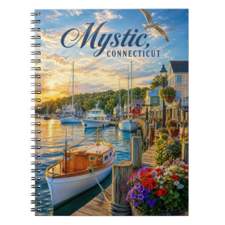 Caderno Espiral Pôr do Sol no Porto de Mystic, Connecticut