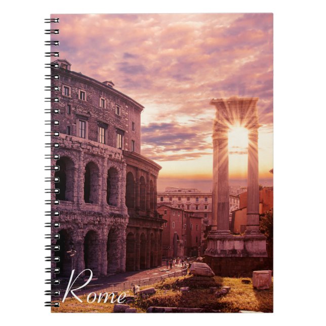 Caderno Espiral Pôr do sol sobre Roma Coliseu em Roma (Frente)