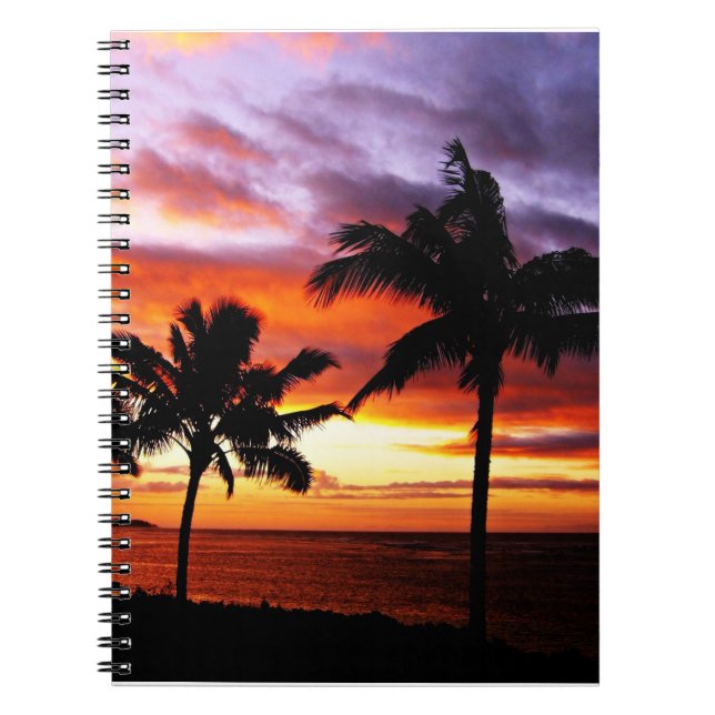 Caderno Espiral pôr do sol tropical (Frente)
