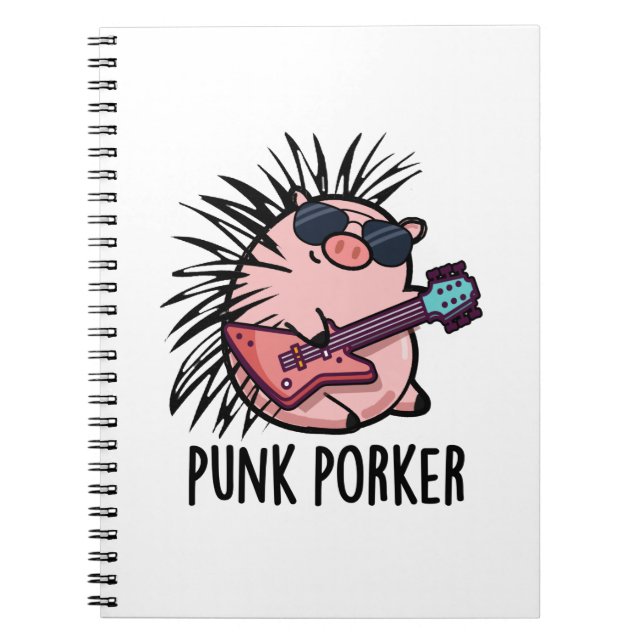 Caderno Espiral Porco Punk Engraçado Pun Punks Rocker Porco  (Frente)