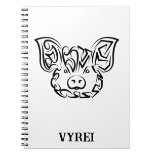 Caderno Espiral Porco Tribal Negro e Branco