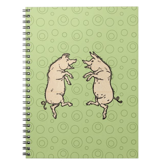 Caderno Espiral Porcos Antigos para Dançar: Whimsical Vintage Pigg (Frente)