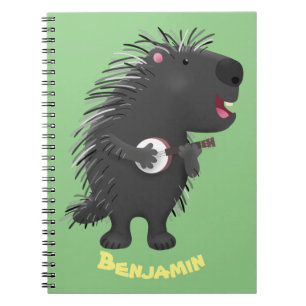 Caderno Espiral Porcupine engraçado bonito tocando cartum banjo