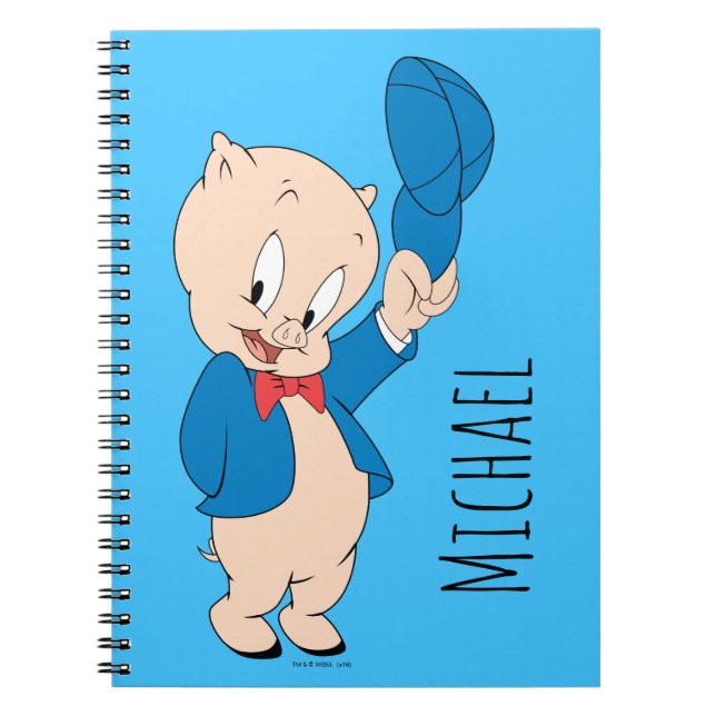 Caderno Espiral Porky Pig | Chapéu Acenando (Frente)