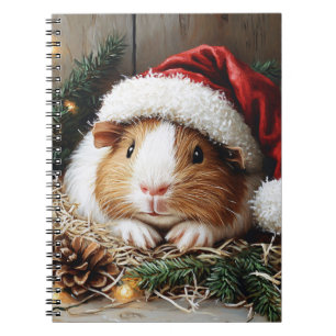 Caderno Espiral Porquinho-da-índia Usando um Chapéu de Papai Noel
