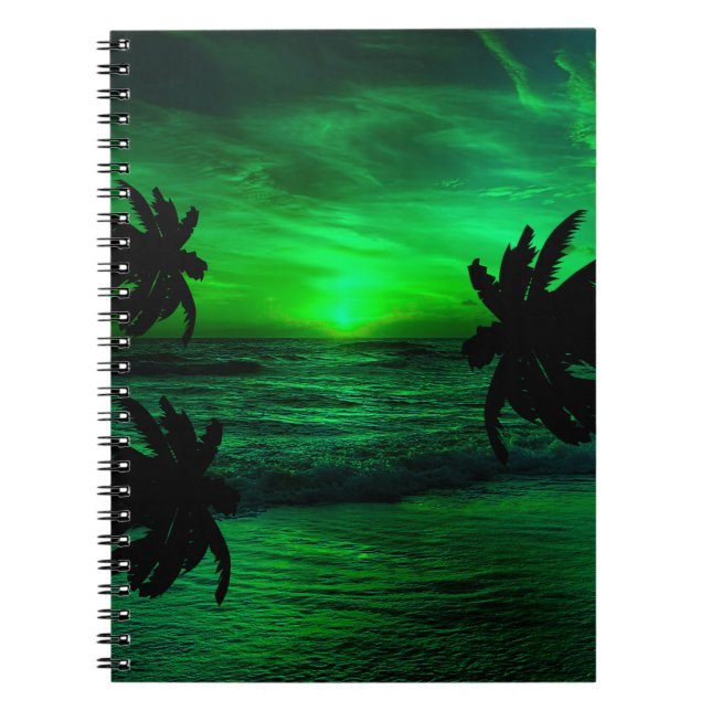 Caderno Espiral Pôrs do sol VERDE CENÁRIO OCEANO (Frente)