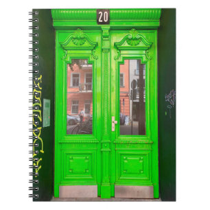 CADERNO ESPIRAL PORTA DE VIDRO VERDE MADEIRA