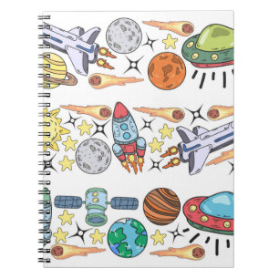 Caderno Espiral Portas espaciais desenhadas à mão. Vintage