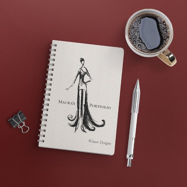 Caderno Espiral Portfólio de Designer de Moda Elegante | Esboço de (Criador carregado)