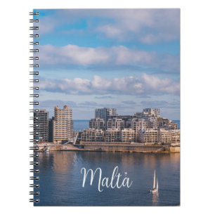 Caderno Espiral Porto de Sliema e arranha-céus em Malta