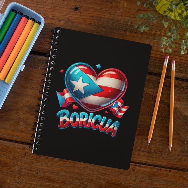 Caderno Espiral Porto Rico Boricua Love Heart Flag (Puerto Rico Boricua Love Heart Flag Notebook)