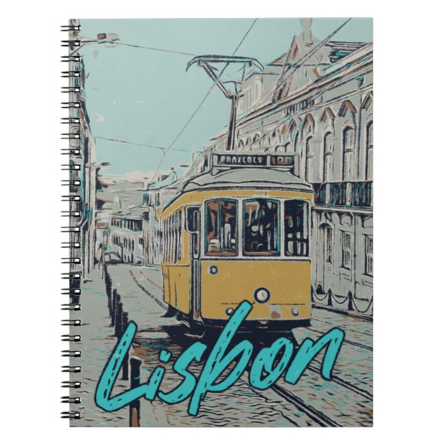 Caderno Espiral Portugal — Vista de Lisboa com o icônico elétrico (Frente)