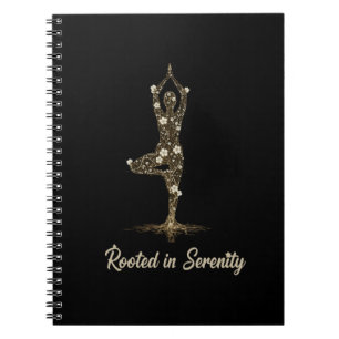 Caderno Espiral Pose de Árvore de Yoga Floral Elegante Enraizada