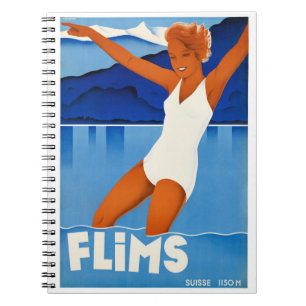 Caderno Espiral Poster da Viagens vintage de Suiça de de de Flims