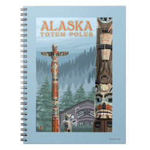 Caderno Espiral Poster das viagens vintage da vila do Totem de