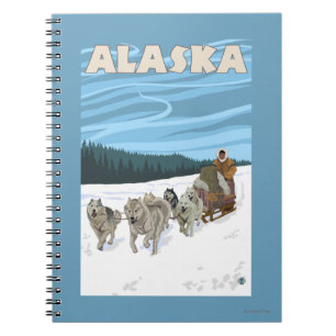 Caderno Espiral Poster das viagens vintage de AlaskaDogsledding
