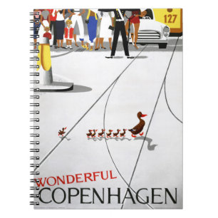 Caderno Espiral Poster das viagens vintage de Copenhaga restaurado