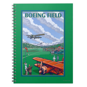 Caderno Espiral Poster das viagens vintage do campo de Boeing