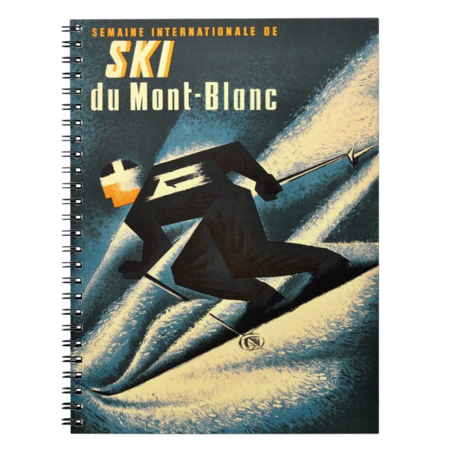 Caderno Espiral Poster de Esqui Francês Ski Mont Blanc 1951 (Frente)