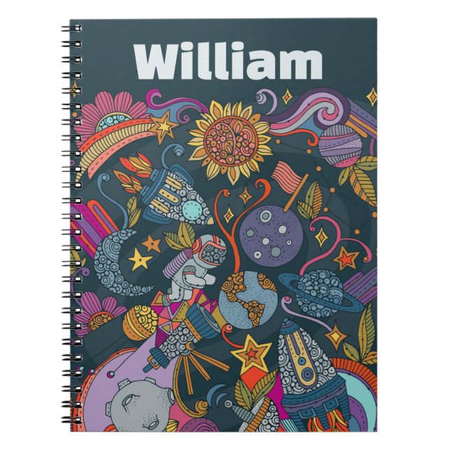 Caderno Espiral Poster de Nome de Espaço Personalizado para Crianç (Frente)