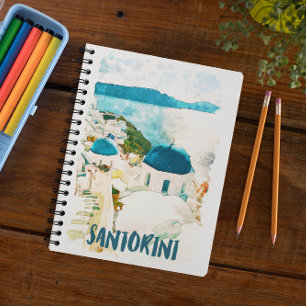 Caderno Espiral Poster de Viagem de Grécia de Santorini