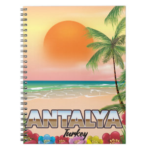 Caderno Espiral Poster de viagens da praia de Antalya Turquia